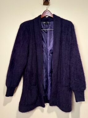 Venesha angora cardigan purple with matching shawl size medium